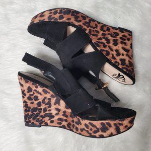 Fergalious by Fergie Valentina Black & Leopard Wedge Sandal, 9.5